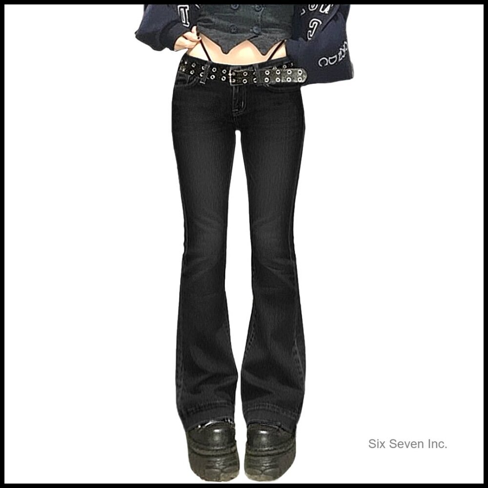 Stretchy Bell Bottom Jeans Mid-Low Rise Skinny Fit Y2K Retro Flare Pants - Picture 1 of 7